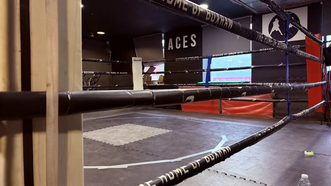 The 16ft boxing ring at ACES Gym