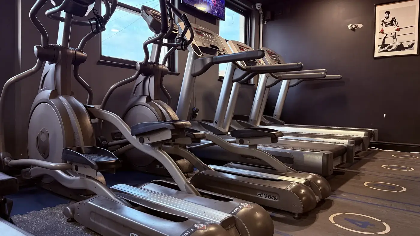 Cross trainers and Life Fitness treadmills in the cardio zone